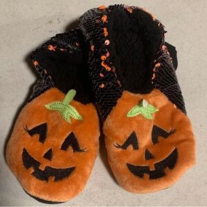 New Halloween pumpkin Sherpa lined slipper socks - mefium/large